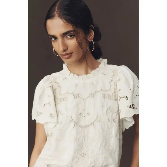 Anthropologie The Lainie High-Neck Lace Cutwork Blouse L NWT - Picture 9 of 9